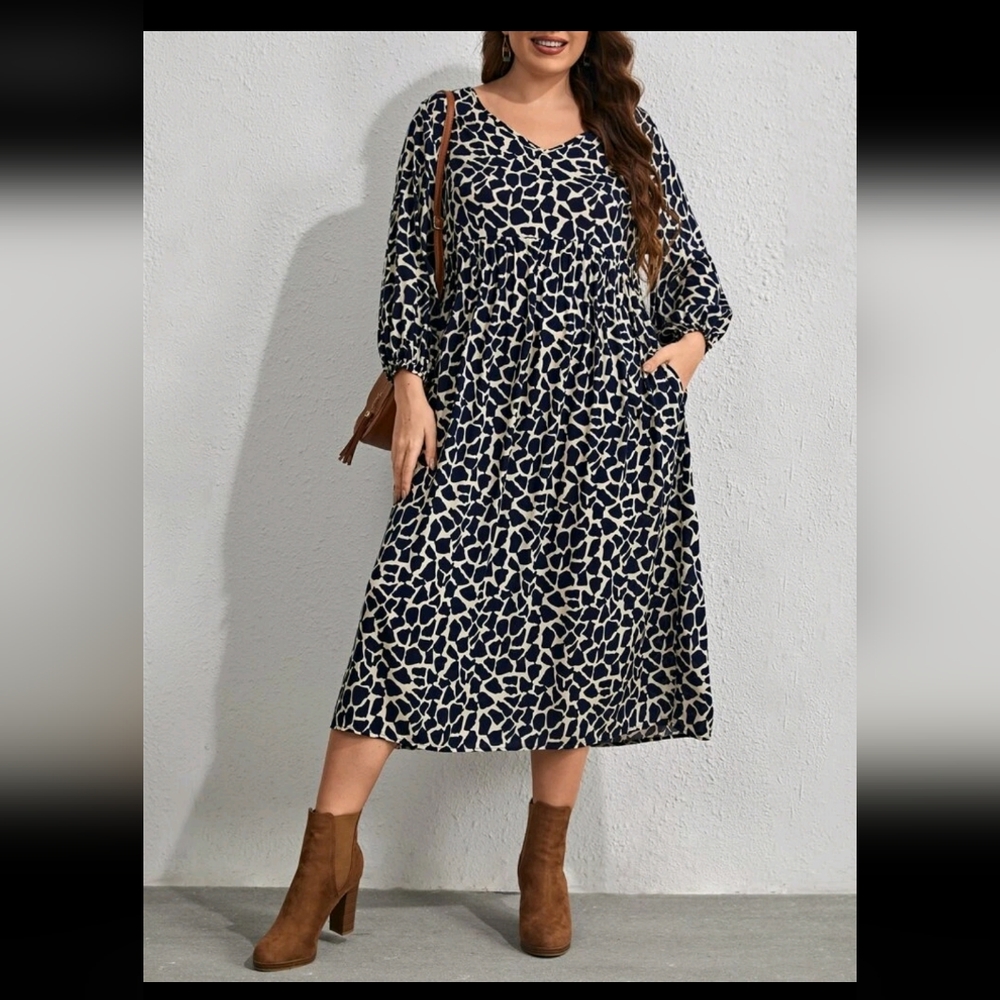 Plus, allover print, lantern sleeves